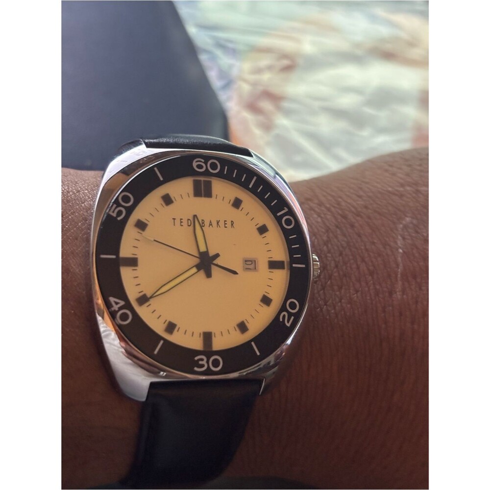 Ted Baker Black Leather Strap Watch with Cream Dial